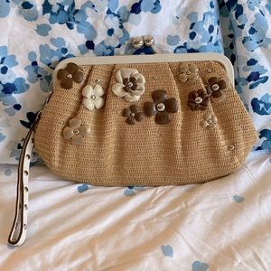 Coach Tea Rose Straw Wristlet/Clutch